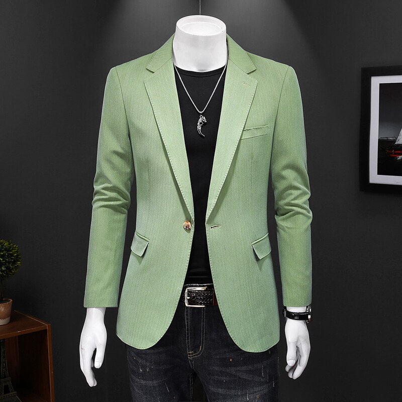 New 2021 Mens One Button Green Blazer Men Brand Slim Fit Casual Suit Jacket Blazers Mens Business Office Costume 5XL