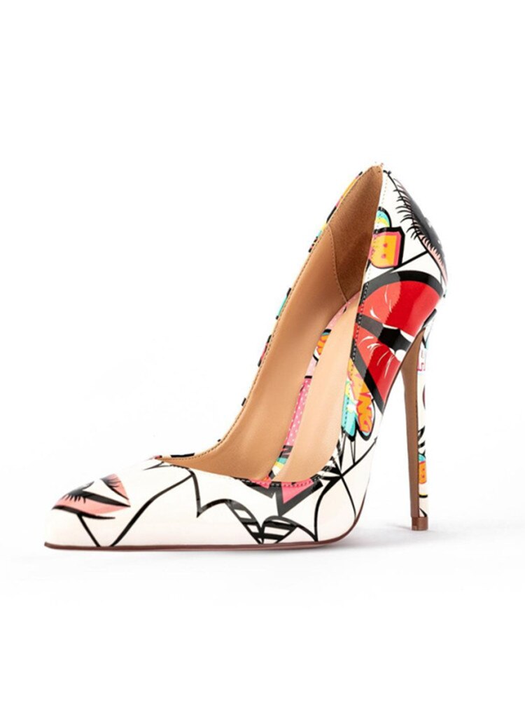 Women's New Thin High-heeled Shoes Shallow Mouth Bright Print Single Shoes Fashionable Sexy Women's Shoes Spring and Summer