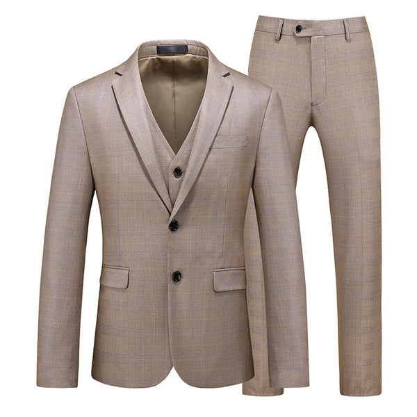 ( Jacket + Vest + Pants ) Wedding Suits for Men Boutique Fashion Plaid Men's Formal Suit 3pce Set Performance Dress Stage Tuxedo