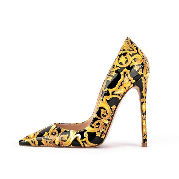 Women's New Thin High-heeled Shoes Shallow Mouth Bright Print Single Shoes Fashionable Sexy Women's Shoes Spring and Summer