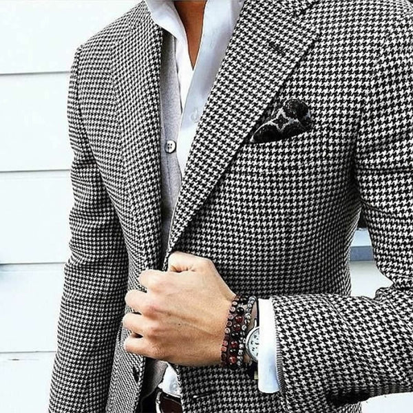 Houndstooth Casual Suit Jacket for Men Notched Lapel Wedding Check Blazer for Prom Party Custom One Piece Male Fashion Coat 2022